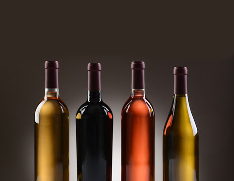 Wine Bottles With No Labels Closeup