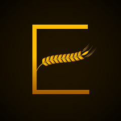 Abstract letter E logo design template with Ears of Wheat,Rice,Vector Illustration