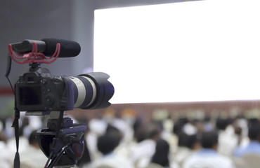 DSLR camera recording video and the copyspace  of screen on the stage