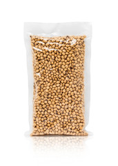 soy bean in plastic pouch isolated on white background