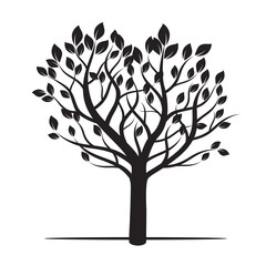 Obraz premium Black Tree and Leafs. Vector Illustration.