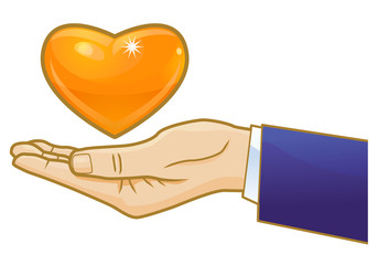 Gold heart on open hand vector image