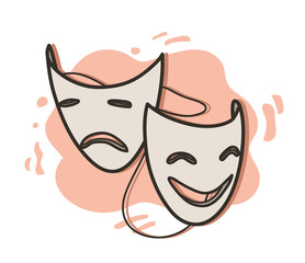 Opera Masks, a hand drawn vector illustration of happy and sad expression opera masks on simple background (editable).