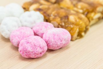 Close- up Chinese sweetmeat or Asian Chinese candy is a traditio