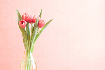 vintage bouquet of tulips in a vase, space for text