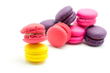 A french sweet delicacy, macaroons variety closeup.
