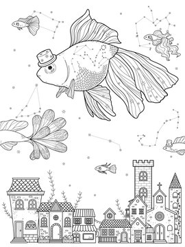 fancy goldfish coloring page