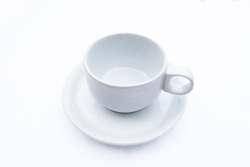 Empty coffee cup on white background, side view