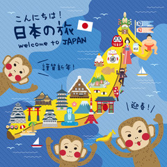 Obraz premium funny Japan travel map