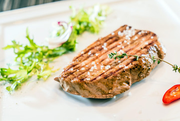 grilled steak with salad