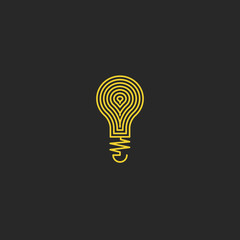 Lamp logo bulb, yellow mockup creative emblem, symbol innovation idea, lightbulb inspiration design template