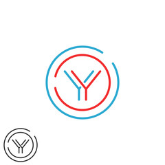 Modern graphic Y logo letter monogram, thin line circle frame design element, initials YY wedding invitation emblem mockup