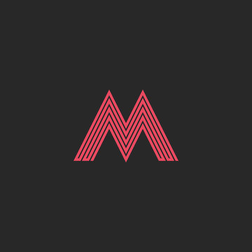Letter M monogram outline letter, initial wedding invitation emblem pink mockup, business card design element
