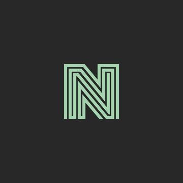 Hipster initial N letter logo monogram, green decoration design element business card emblem, linear style