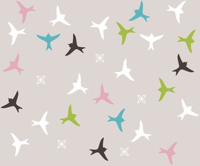 Colored birds seamless pattern. Bird silhouette