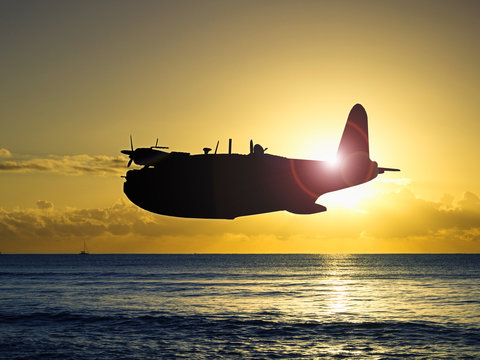 Silhouette of Vintage World War 2 flying boat
