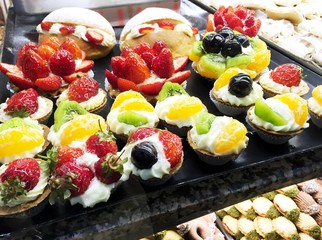 Cakes assortment in shop