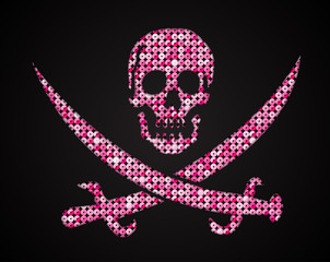 Vector pink sequin skull. Jolly Roger.  Eps 10.