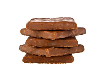 Chocolate blocks stack on white background