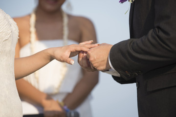 Blurred Groom Put the Wedding Ring on bride