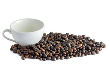 espresso cup with coffee beans, isolated on white background