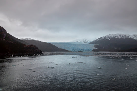 Chilean Fjords on a overcast rainy day.