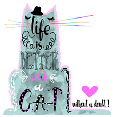 cat silhouette with lettering