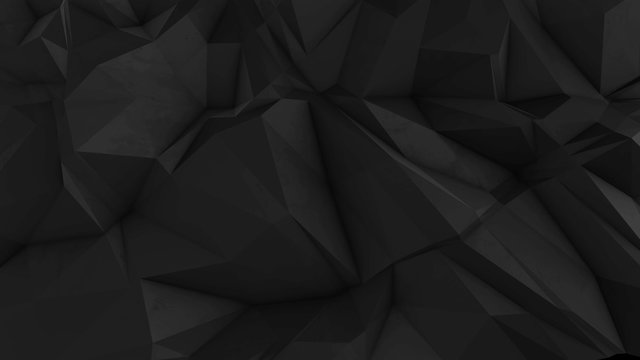 abstract dark 3d rendered geometric background with spikes and low contrast texture, surface is devided into random sized triangles