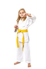 Portrait of little girl training ashihara martial art