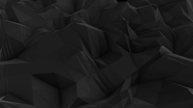 abstract dark 3d rendered geometric background with spikes and low contrast texture, surface is devided into random sized triangles