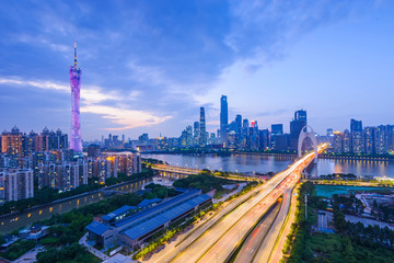 Fototapeta na wymiar Guangzhou Liede Bridge panorama