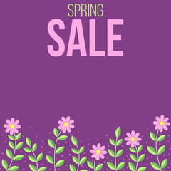Spring sale flowers banner in purple 