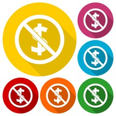 No money sign icons set with long shadow