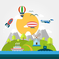 Naklejka premium Earth in motion mountains Sea stylish illustration