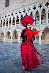 Fototapeta na wymiar Carnival mask against Doge palace in Venice, Italy