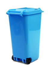 Blue Plastic Waste Container Or Wheelie Bin, Isolated On White