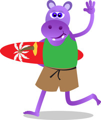Hippo with his surfboard
