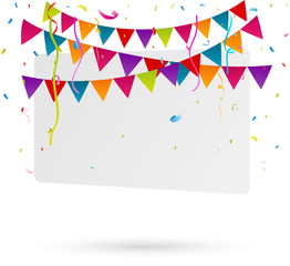Celebration with party flags and confetti