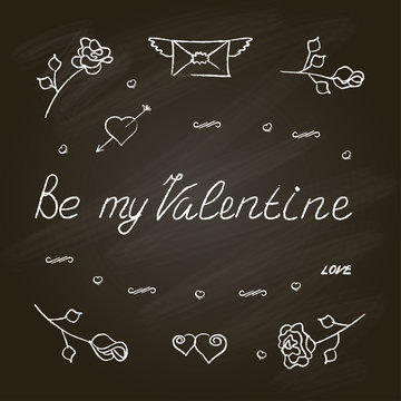 ymbol set for Valentine's Day with chalkboard effect. Vector illustration. eps10