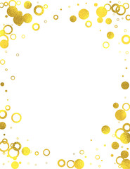 Golden frame with foil circles on white background, vector isolated design elements