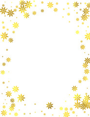 Gold glittering decoration frame with golden foil flowers isolated on white background, vector design elements