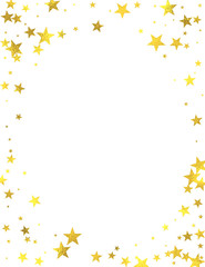 Gold glittering frame with foil stars isolated on white background, vector design elements