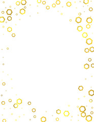 Gold glittering foil hexagons vertical frame on white background, vector isolated design elements