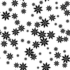 Vector floral seamless pattern, black and white background with abstract flowers