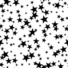 Seamless pattern with stars, vector black and white background