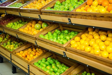 Fruit in wooden boxes