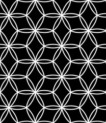 Fototapeta premium Vector modern seamless sacred geometry pattern flower of life, black and white abstract geometric background, pillow print, monochrome retro texture, hipster fashion design
