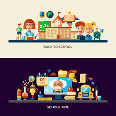 Education website header banner with webdesign elements