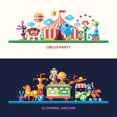 Flat design circus and carnival banners, headers set