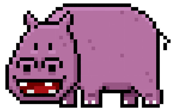 Vector illustration of Cartoon Hippopotamus - Pixel design